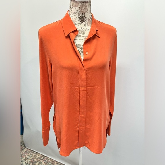 REISS Orange EDEN 💯 Silk long‎ sleeve button down shirt size 4 - Picture 12 of 16